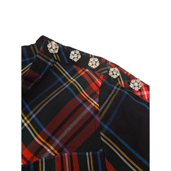 🎄✨ J. Crew Embellished Tartan Plaid Statement Top Sz 14 Holiday Christmas✨🎄 - Picture 8 of 13